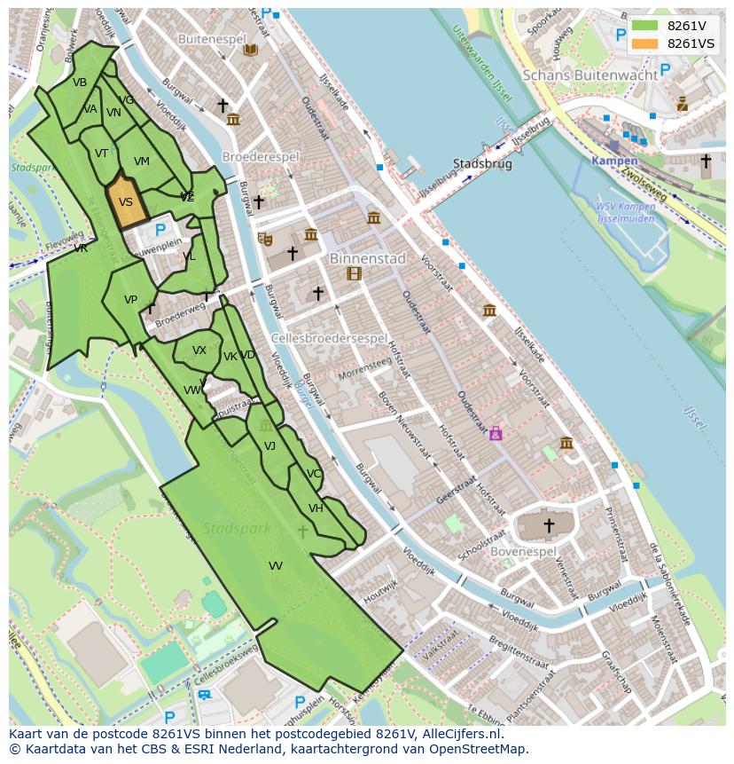 Afbeelding van het postcodegebied 8261 VS op de kaart.