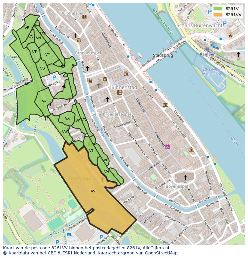 Afbeelding van het postcodegebied 8261 VV op de kaart.