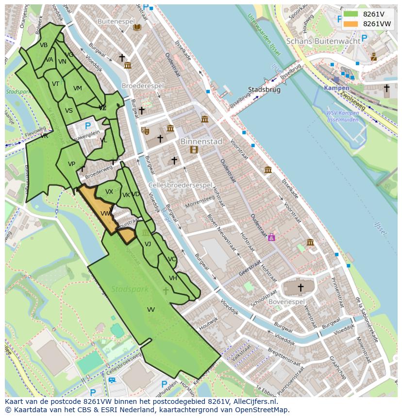 Afbeelding van het postcodegebied 8261 VW op de kaart.