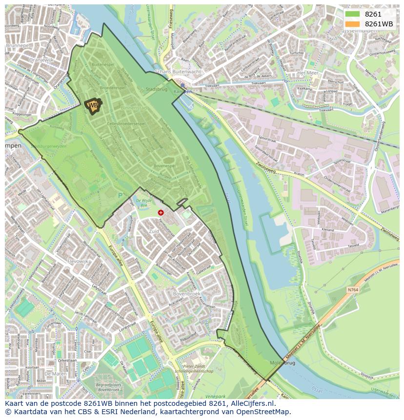 Afbeelding van het postcodegebied 8261 WB op de kaart.