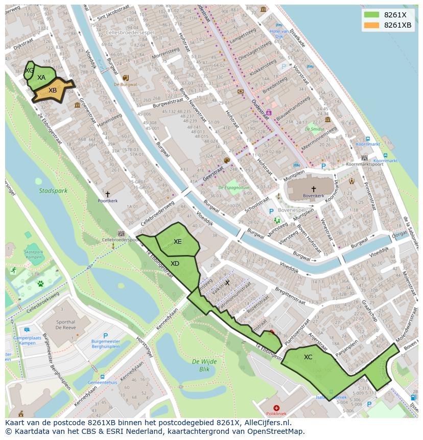 Afbeelding van het postcodegebied 8261 XB op de kaart.
