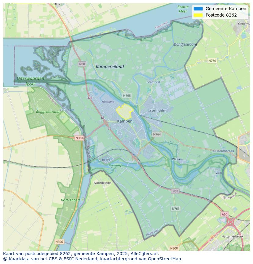 Afbeelding van het postcodegebied 8262 op de kaart.