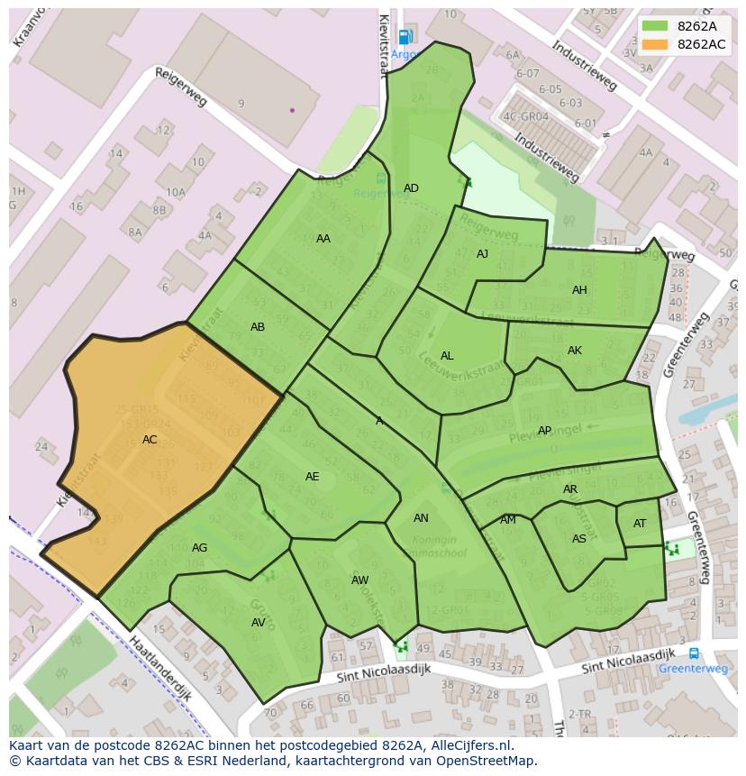 Afbeelding van het postcodegebied 8262 AC op de kaart.