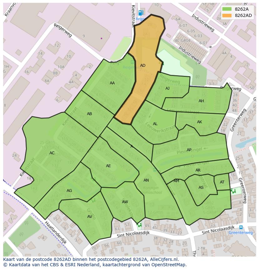 Afbeelding van het postcodegebied 8262 AD op de kaart.
