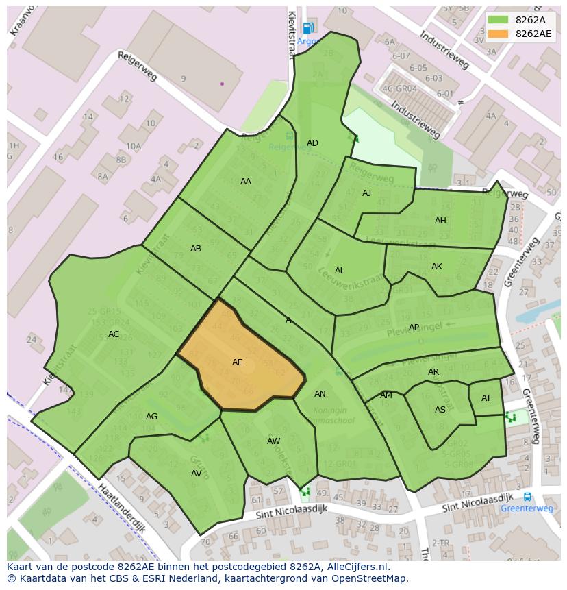 Afbeelding van het postcodegebied 8262 AE op de kaart.