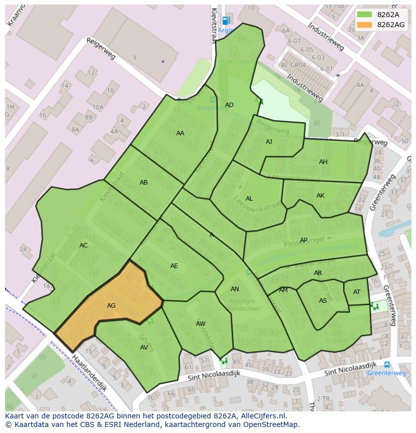Afbeelding van het postcodegebied 8262 AG op de kaart.