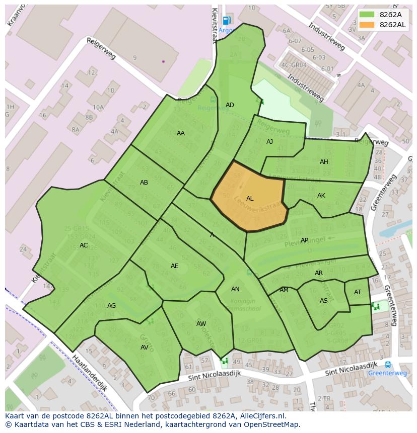 Afbeelding van het postcodegebied 8262 AL op de kaart.