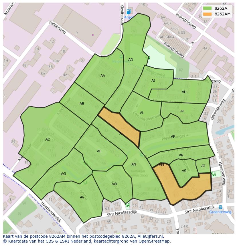 Afbeelding van het postcodegebied 8262 AM op de kaart.