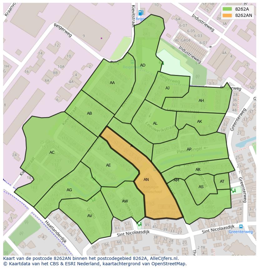 Afbeelding van het postcodegebied 8262 AN op de kaart.