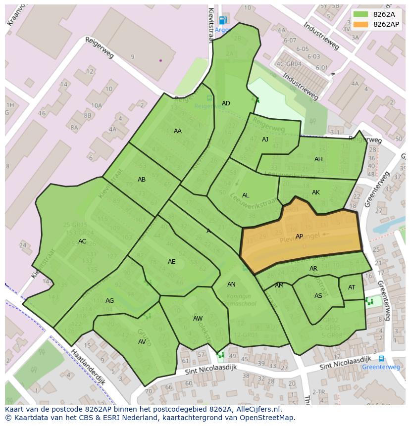 Afbeelding van het postcodegebied 8262 AP op de kaart.