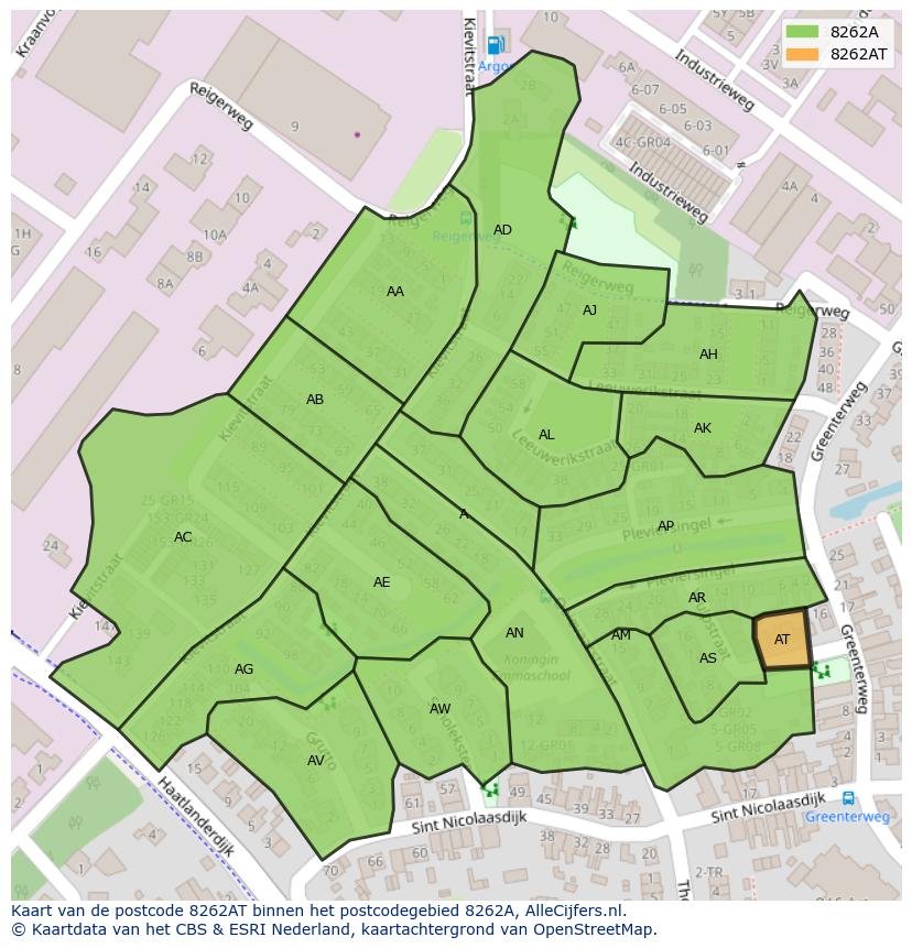 Afbeelding van het postcodegebied 8262 AT op de kaart.