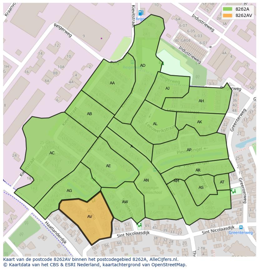 Afbeelding van het postcodegebied 8262 AV op de kaart.