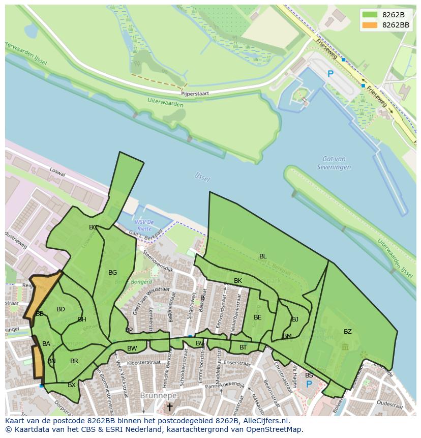 Afbeelding van het postcodegebied 8262 BB op de kaart.