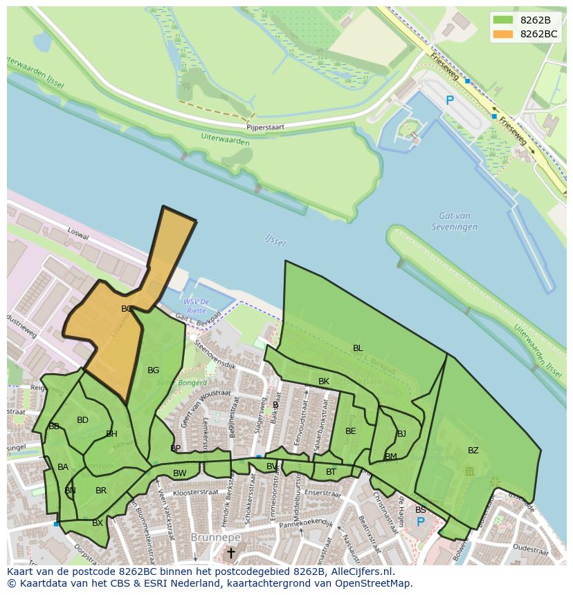 Afbeelding van het postcodegebied 8262 BC op de kaart.