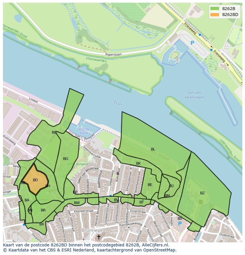 Afbeelding van het postcodegebied 8262 BD op de kaart.