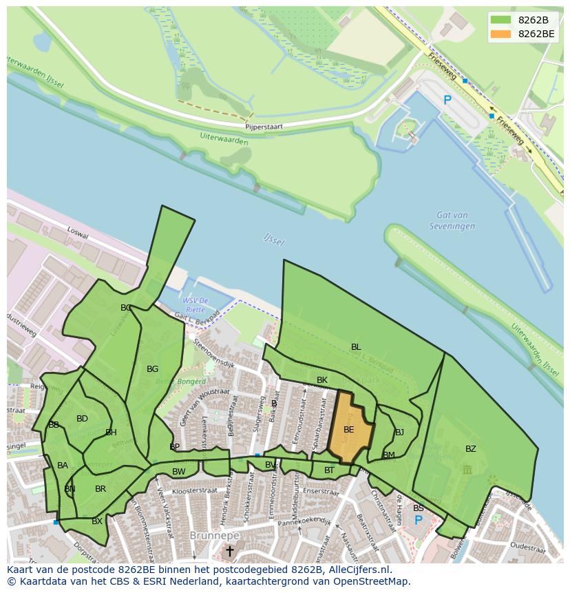 Afbeelding van het postcodegebied 8262 BE op de kaart.