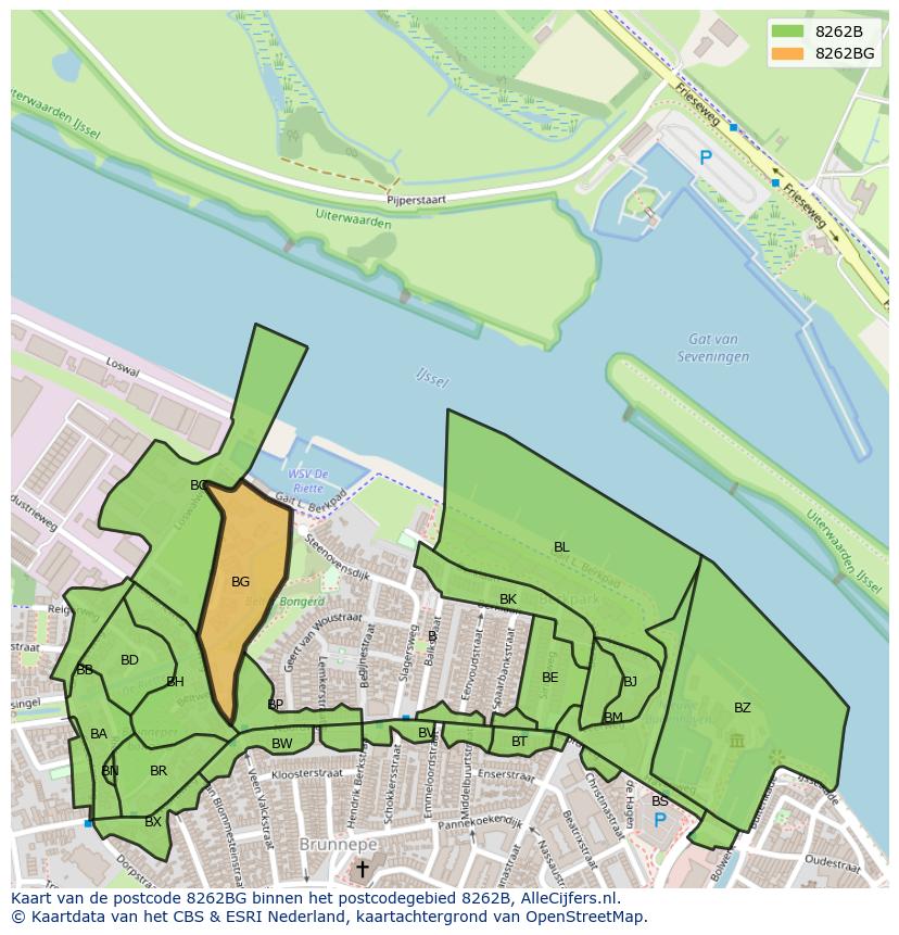 Afbeelding van het postcodegebied 8262 BG op de kaart.