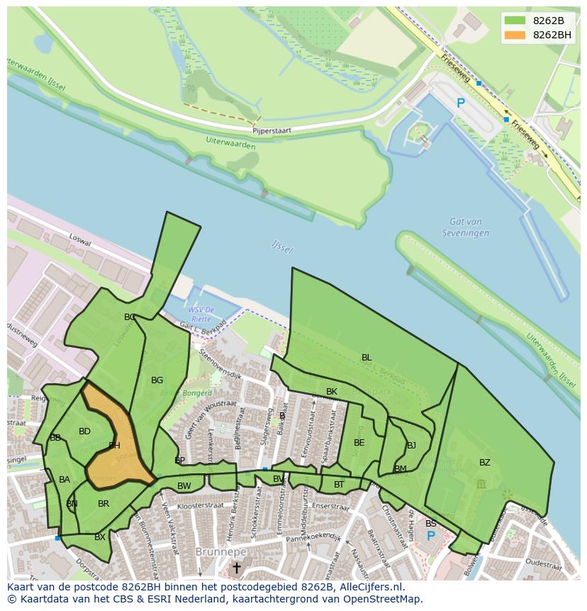 Afbeelding van het postcodegebied 8262 BH op de kaart.