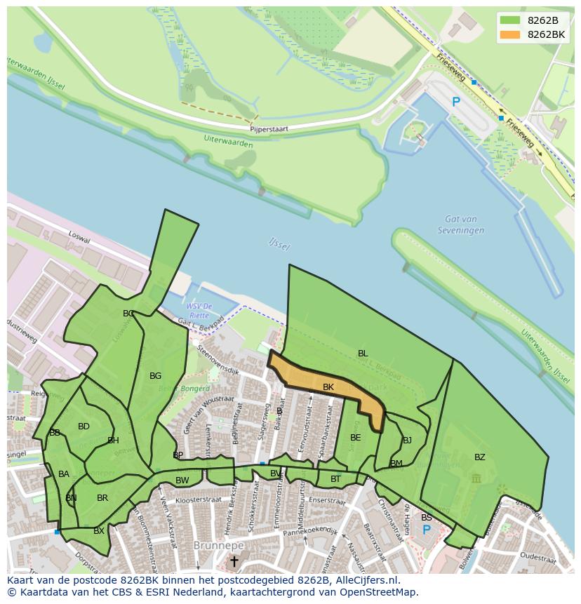 Afbeelding van het postcodegebied 8262 BK op de kaart.