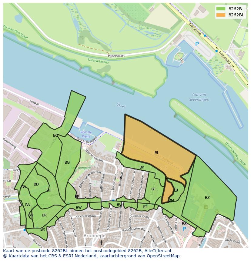 Afbeelding van het postcodegebied 8262 BL op de kaart.