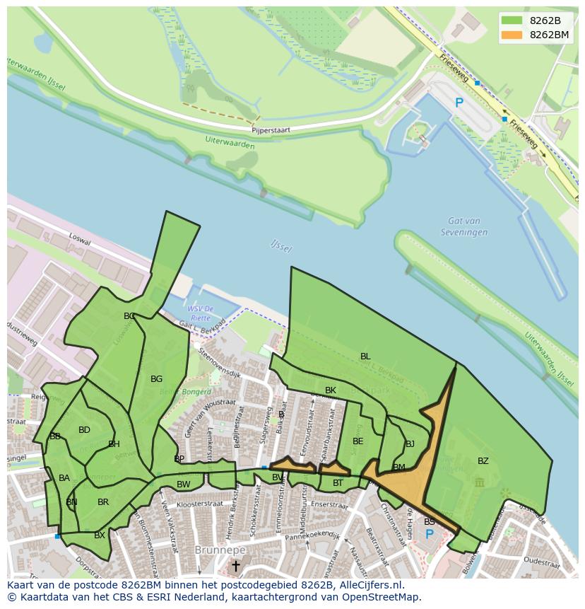Afbeelding van het postcodegebied 8262 BM op de kaart.