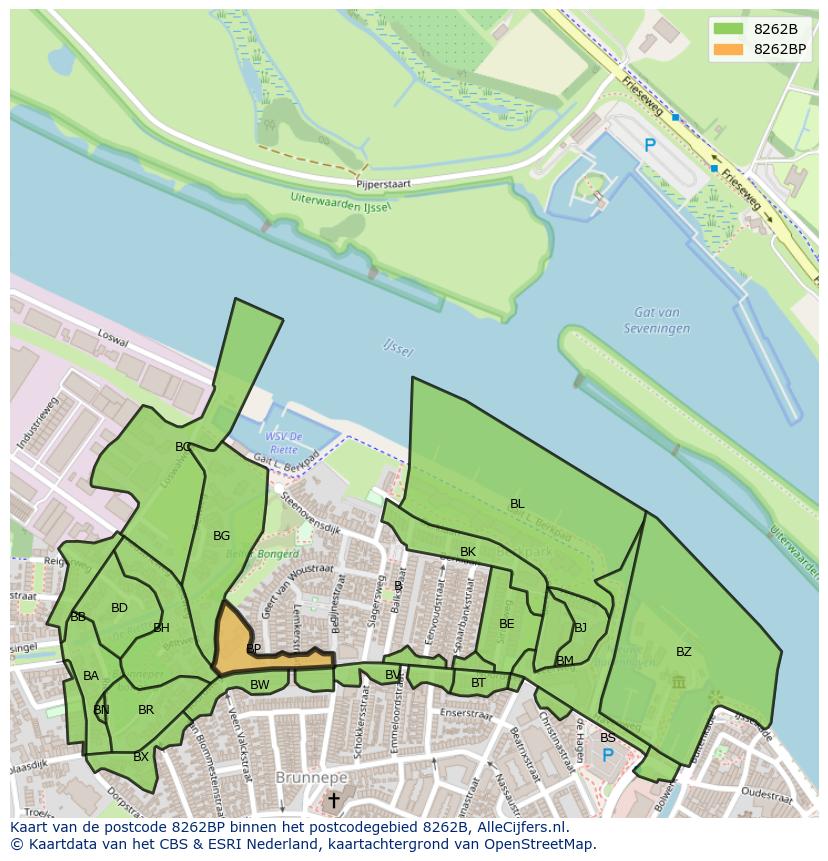 Afbeelding van het postcodegebied 8262 BP op de kaart.