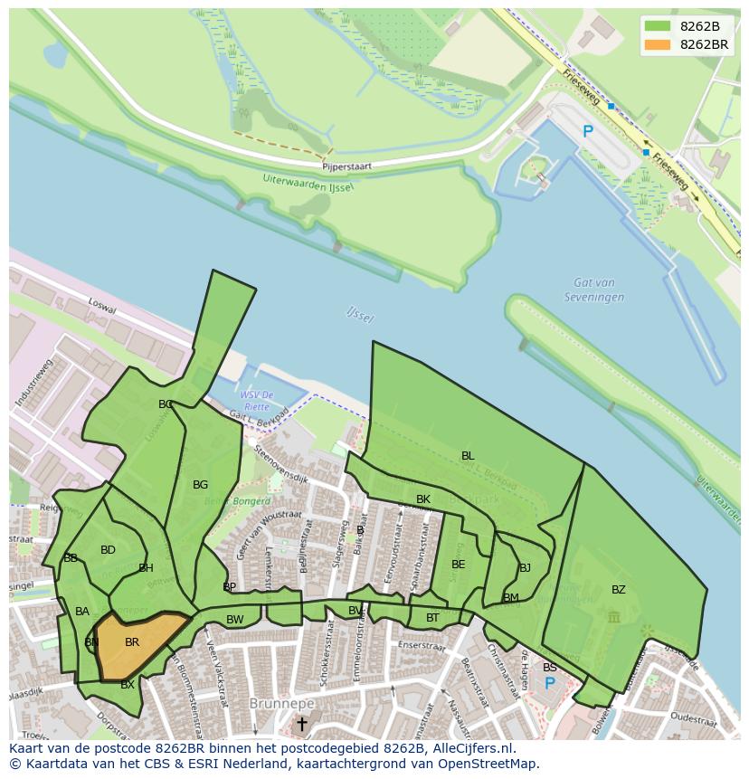 Afbeelding van het postcodegebied 8262 BR op de kaart.