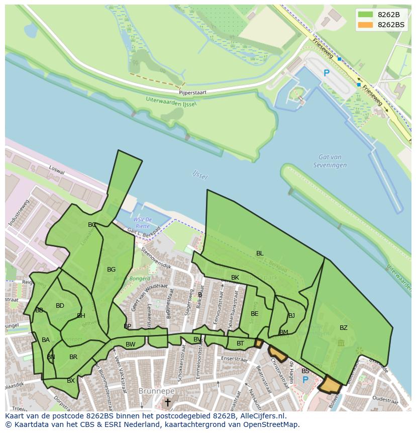 Afbeelding van het postcodegebied 8262 BS op de kaart.