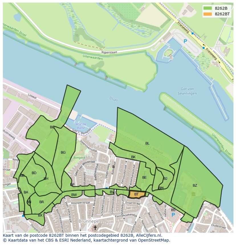 Afbeelding van het postcodegebied 8262 BT op de kaart.