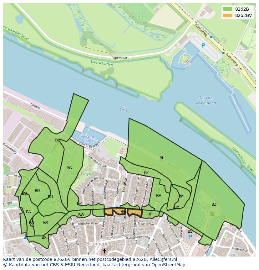 Afbeelding van het postcodegebied 8262 BV op de kaart.