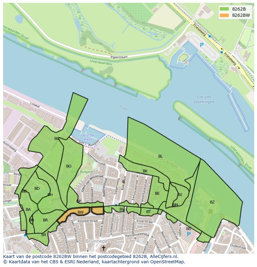 Afbeelding van het postcodegebied 8262 BW op de kaart.