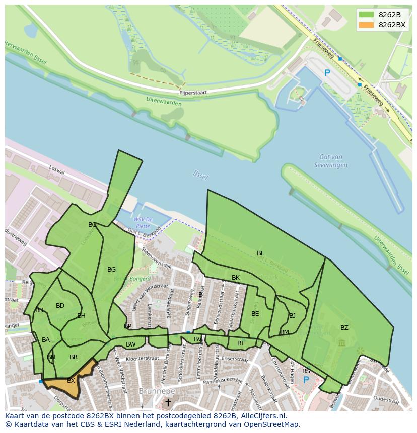 Afbeelding van het postcodegebied 8262 BX op de kaart.