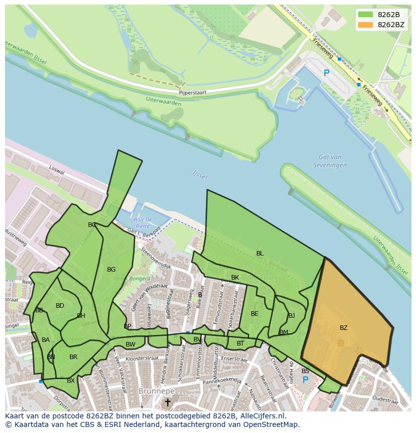 Afbeelding van het postcodegebied 8262 BZ op de kaart.