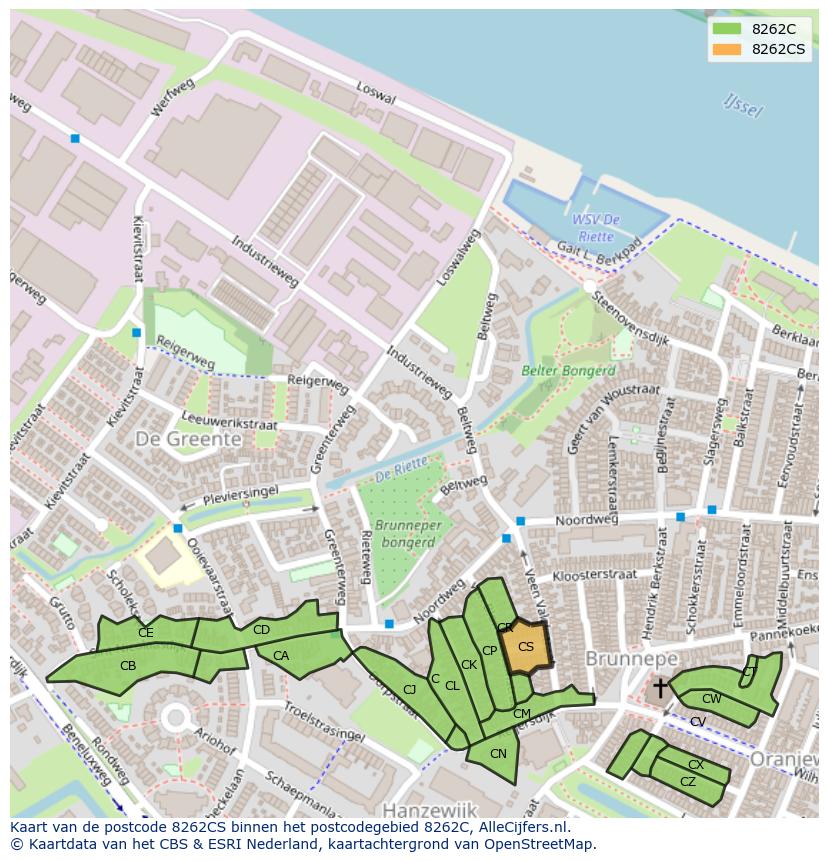 Afbeelding van het postcodegebied 8262 CS op de kaart.