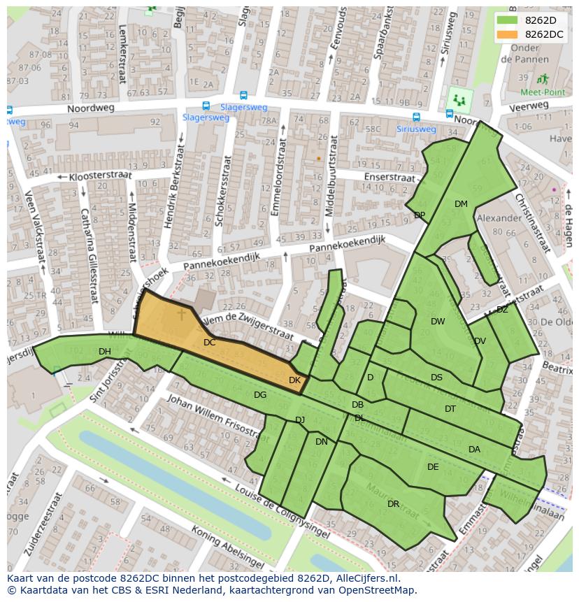 Afbeelding van het postcodegebied 8262 DC op de kaart.