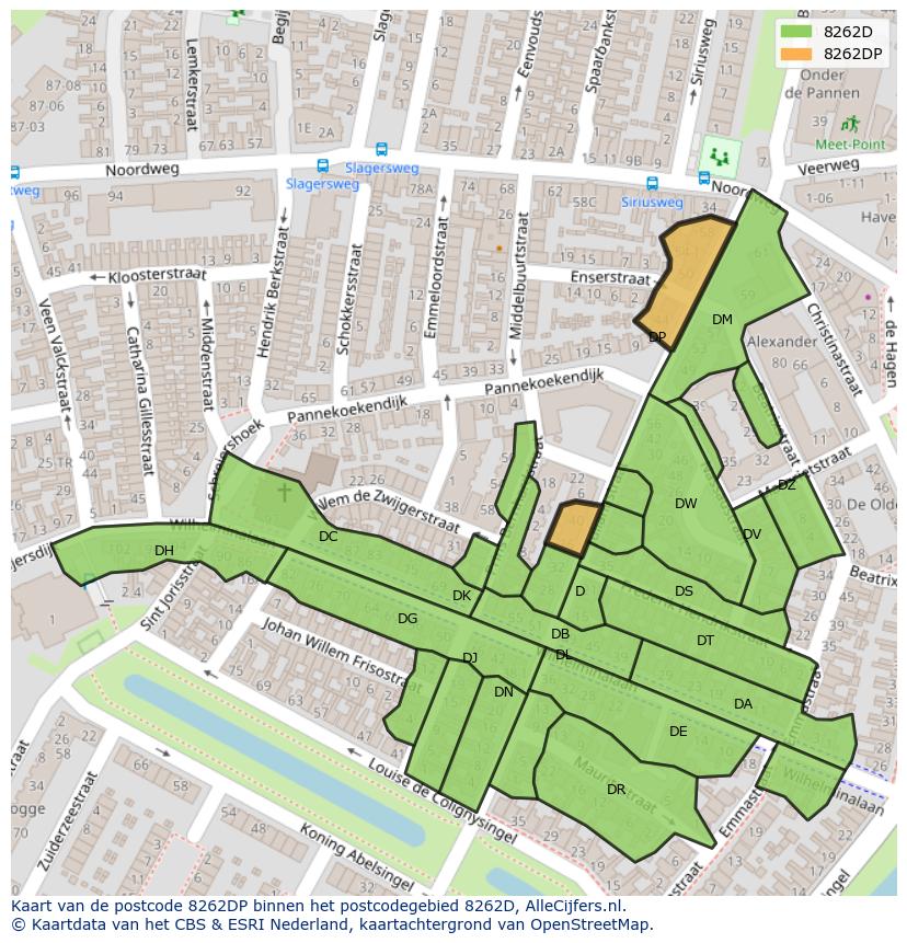 Afbeelding van het postcodegebied 8262 DP op de kaart.