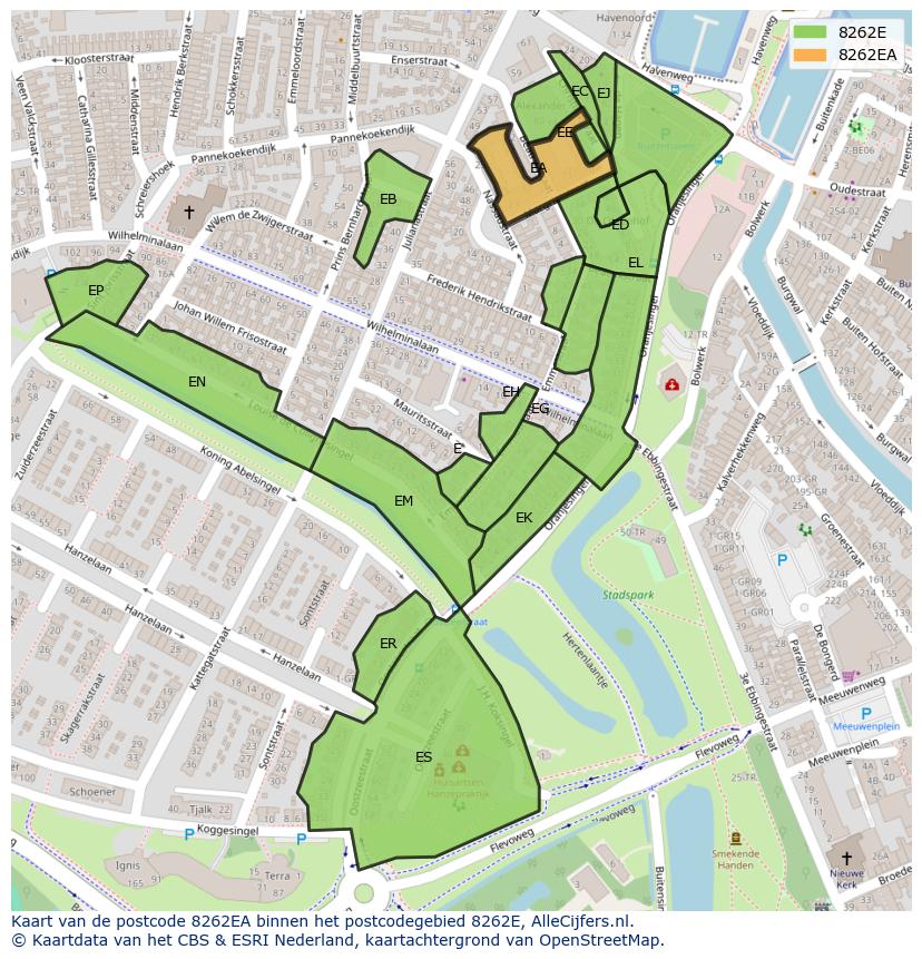 Afbeelding van het postcodegebied 8262 EA op de kaart.