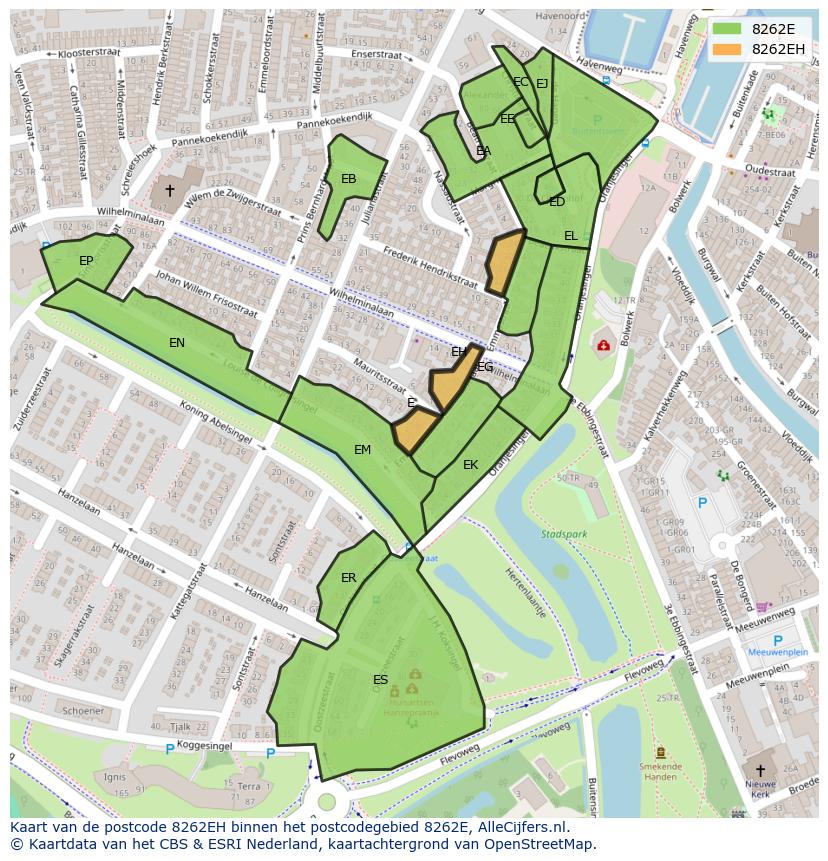 Afbeelding van het postcodegebied 8262 EH op de kaart.