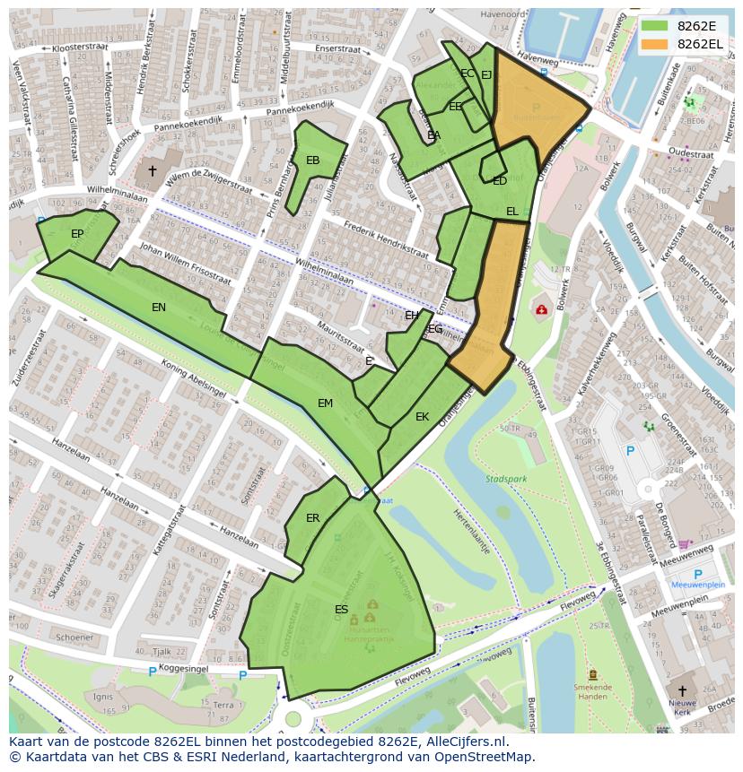Afbeelding van het postcodegebied 8262 EL op de kaart.