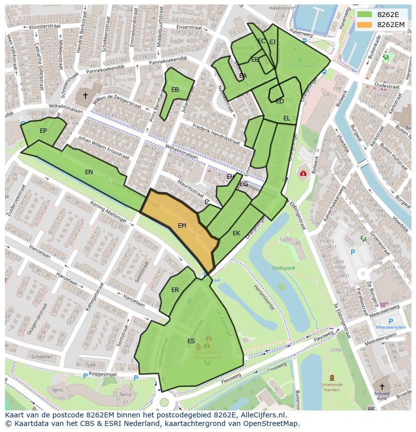 Afbeelding van het postcodegebied 8262 EM op de kaart.