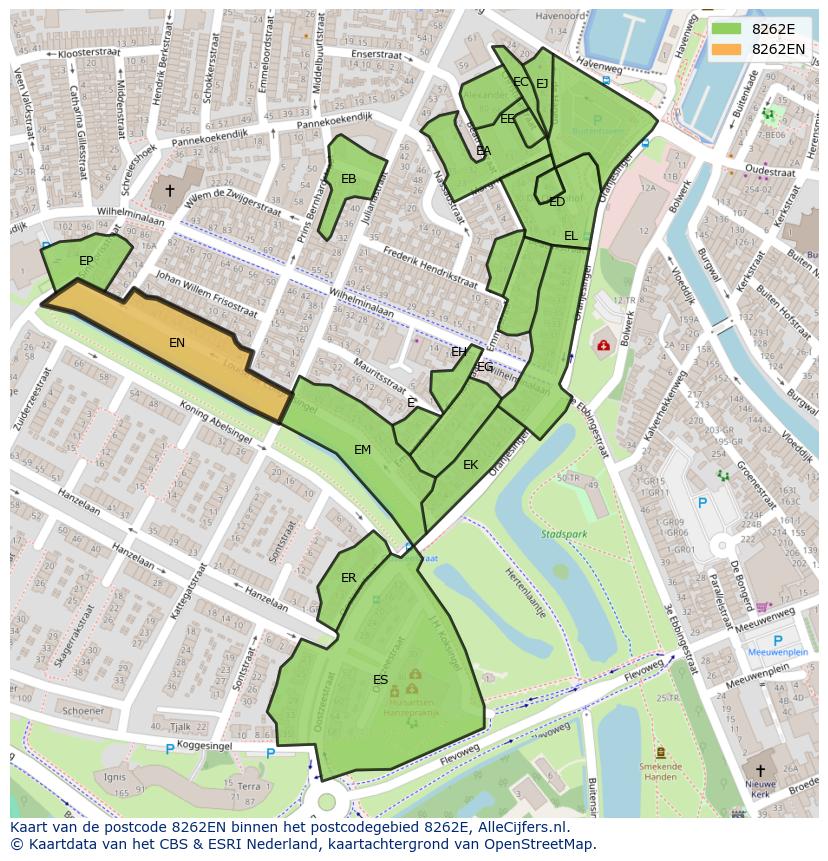 Afbeelding van het postcodegebied 8262 EN op de kaart.