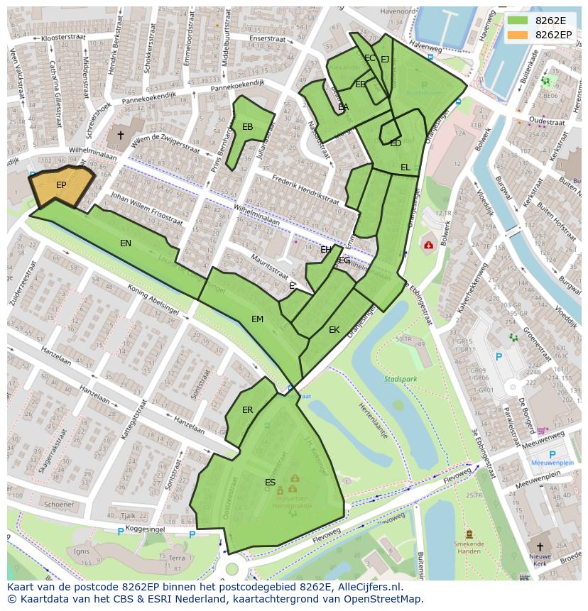 Afbeelding van het postcodegebied 8262 EP op de kaart.