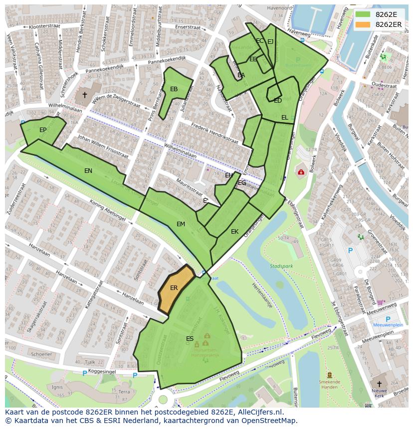 Afbeelding van het postcodegebied 8262 ER op de kaart.