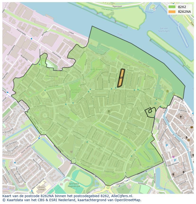 Afbeelding van het postcodegebied 8262 NA op de kaart.