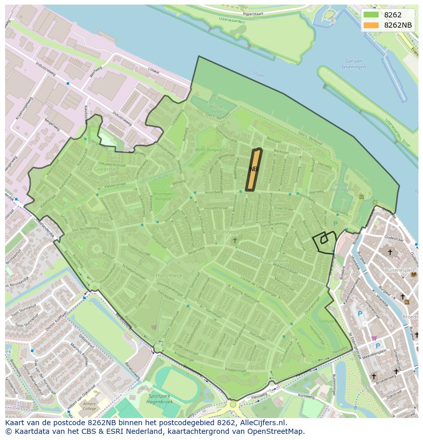 Afbeelding van het postcodegebied 8262 NB op de kaart.