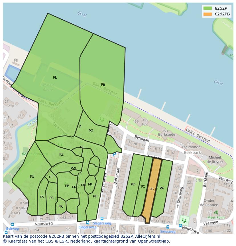 Afbeelding van het postcodegebied 8262 PB op de kaart.