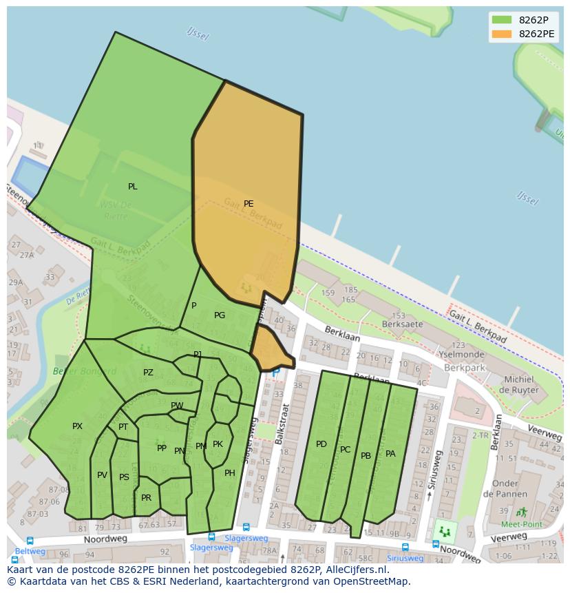 Afbeelding van het postcodegebied 8262 PE op de kaart.