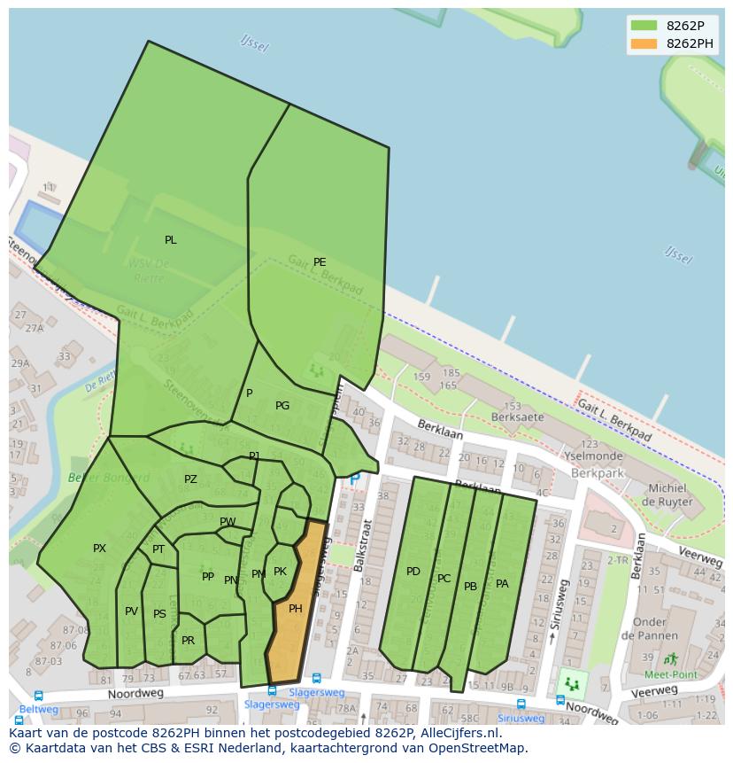 Afbeelding van het postcodegebied 8262 PH op de kaart.