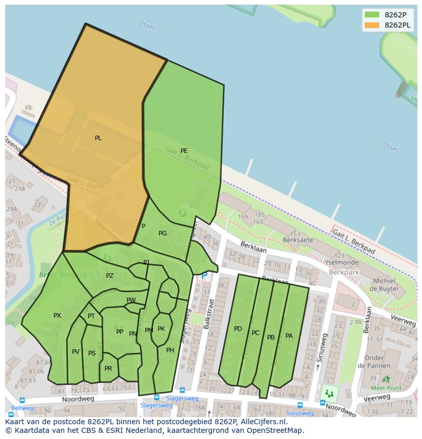 Afbeelding van het postcodegebied 8262 PL op de kaart.