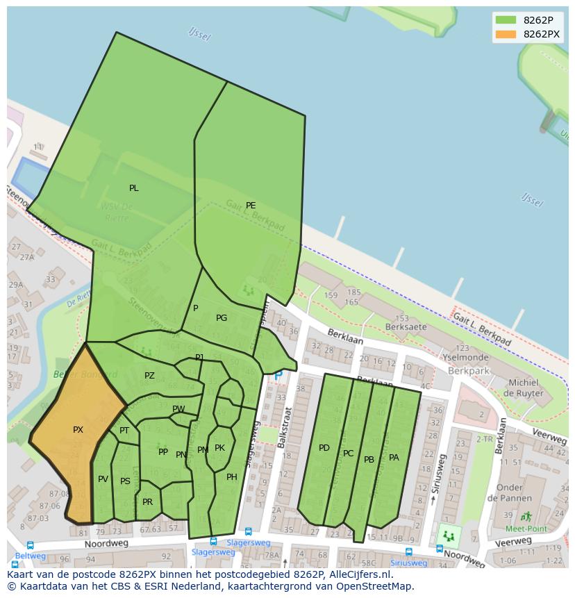 Afbeelding van het postcodegebied 8262 PX op de kaart.